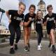 Young runners Ebony Howes, Charlotte Streat, Amali Torney and Cody Torney get warmed up for a big Ballarat Marathon running festival. Picture by Lachlan Bence