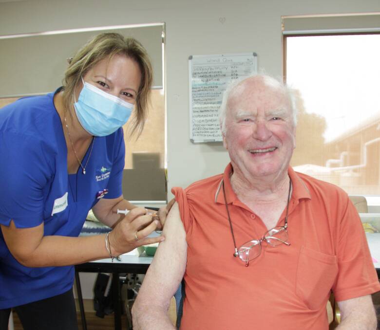 VACCINE: EGHS nurse immuniser Annette Manning and Ian Walmsley, the first person in Ararat to receive the COVID-19 vaccine. Picture: CONTRIBUTED