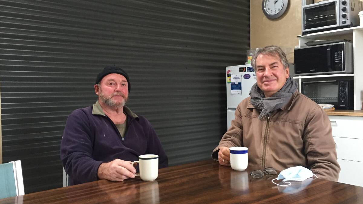 HEALTH: Bryan Thow and Robert O'Connell warming up with a cup of tea at Ararat's Men's Shed. Picture: KLAUS NANNESTAD