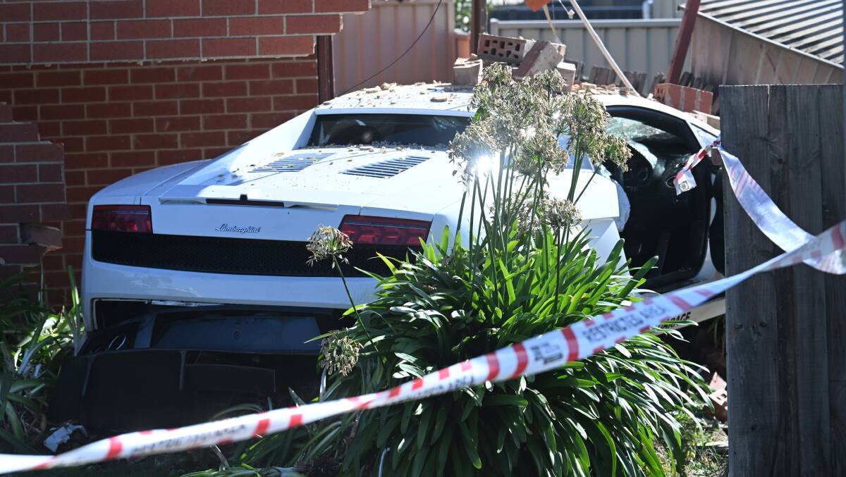 The crashed Lamborghini. File picture