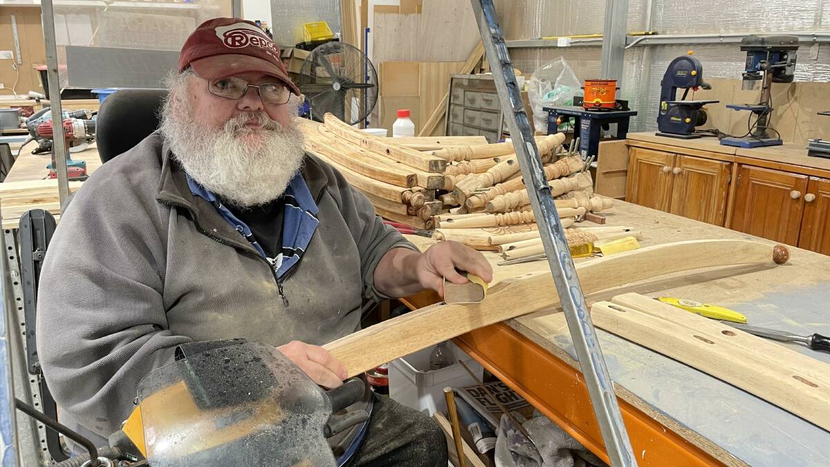 Andy has disassembled a set of dining chairs and is renovating them at the Ararat Men's Shed, Picture by Sheryl Lowe