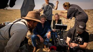 Australian actor Robert Taylor and filmmaker Leila McDougall on set at Tatyoon near Ararat during the making of Just a Farmer. Picture supplied.