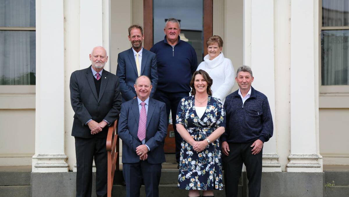 Ararat Rural City Council's newly elected mayor, Cr Bob Sanders, and deputy mayor, Cr Jo Armstrong stand with their fellow councillors on the steps of Ararat's shire hall. Picture supplied