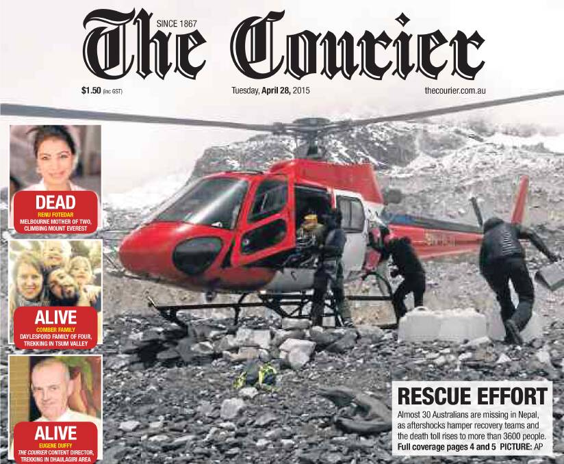 The Courier's front page on April 28, 2015 - Eugene's is accurately marked as 'alive'