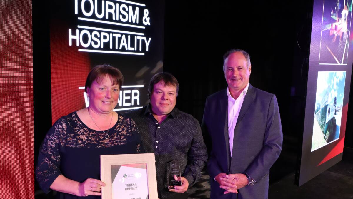 Acacia Caravan Park's Kaylene and Matt Linsley were rapt to win the East Grampians Business Awards winner for tourism and hospitality award. Picture supplied by Craig Wilson